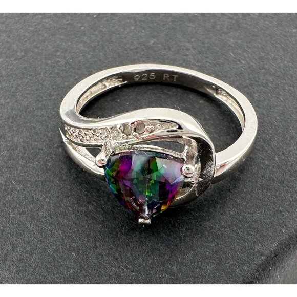 Trillion Cut Mystic Topaz Ring Size 7 - Sterling - Picture 12 of 16